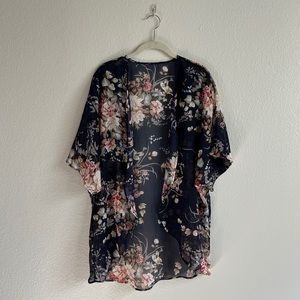 Navy and Floral Sheer Shawl